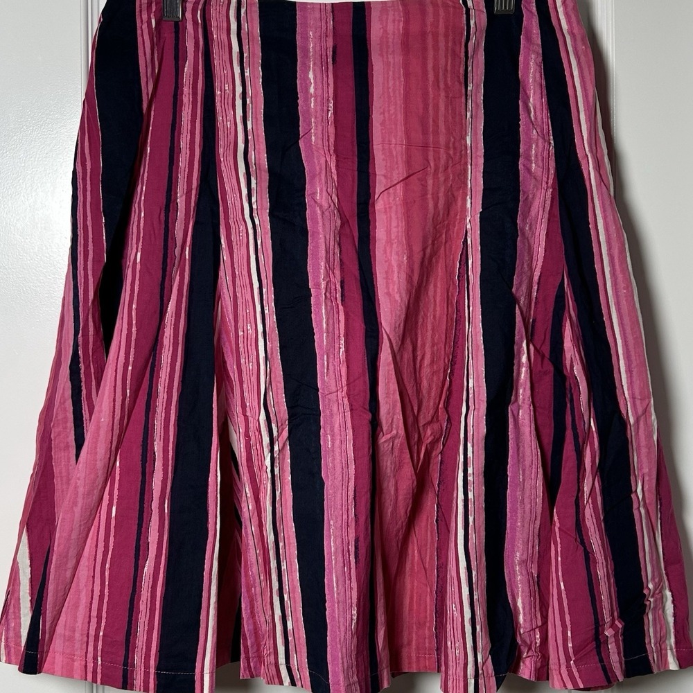New York & Company Pink Vertical Stripe A-Line Skirt Tomato Girl Summer Style